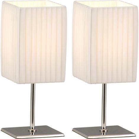 Lampada da tavolo a LED lampada laterale in tessuto lampada da comodino cromata paralume in tessuto per camera da letto, 3W 250Lm bianco caldo, LxPxA 10x10x26 cm, set di 2