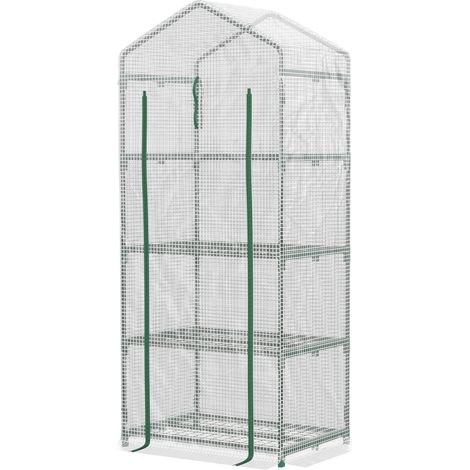 Outsunny Serra per Piante Verticale e 4 Ripiani Acciaio e PE Bianco 70x50x160cm