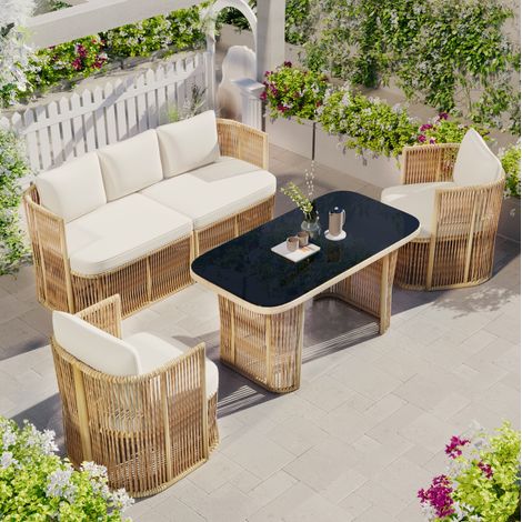 divano seduta lounge 5 pezzi esterno rattan OKMYHOME (1/5)