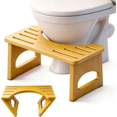 Tabouret de Toilette Physiologique Pliable en Bois - Forme de C Résistant à 35 Degrés (Jaune) (1/5)