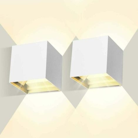 Lot de 2 Appliques Murales Orientables 12W, 3000K, IP65 étanche LED Cube Appliques - Blanc (1/5)