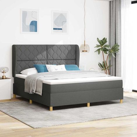 Cama tipo Box Spring con cabecera Gris oscuro 200 x 180 cm tela (1/5)