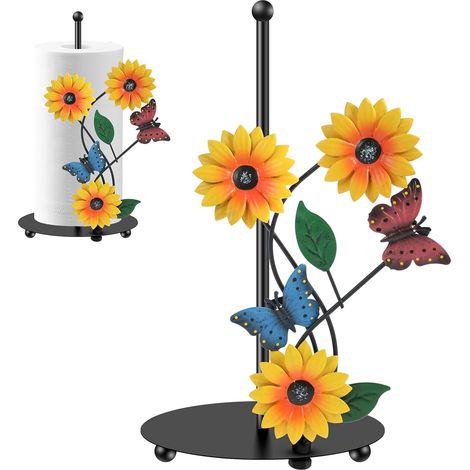 CCYKXAPorte-rouleau d'essuie-tout de cuisine en forme de tournesol,accessoires En métal - Antidérapant  Décoration vintage de ferme pour comptoir (papillon) (1/5)