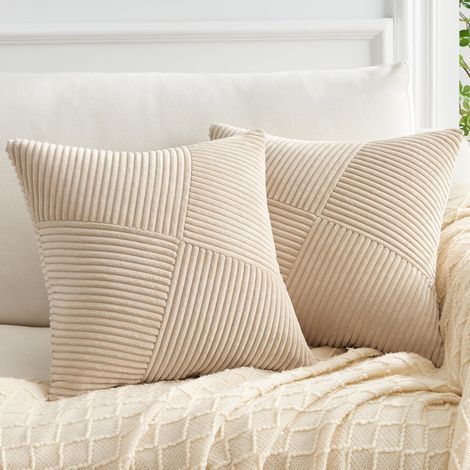 2 pièces de housses de coussin,blanc cassé 45X45CM, housses d'oreiller,adaptées au salon,avec fermeture éclair cachée carrées en velours côtelé (1/5)