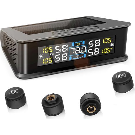 Moniteur de pression des pneus de voiture avec alarme, système de surveillance numérique TPMS de la pression des pneus, outil de surveillance de la pression des pneus à énergie solaire 0 psi-99 (1/5)