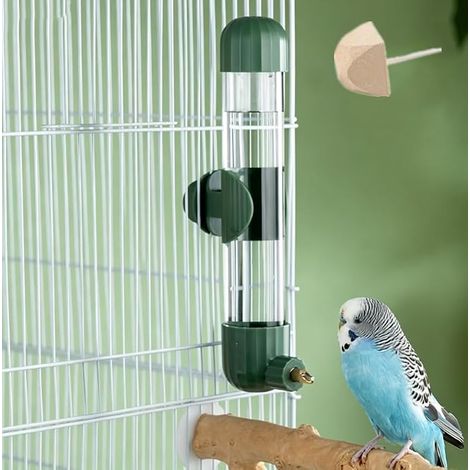 Accessoires pour cage à oiseaux, bouteille d'eau et distributeur pour cage 220 ml automatique sans désordre pour inséparables et canaris, 1 pierre molaire (vert-eau) (1/5)