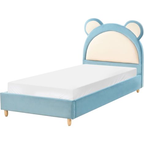 Kinderbett Teddybär Samtstoff MAILLES 90 x 200 cm Blau