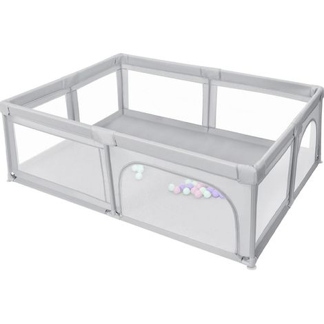 Aqrau Parc Bébé avec 50 boules 205 x 147 x 66cm Intérieur et Extérieur Stable Parc Pour Bebe Avec 4 Ventouses Inférieures, Gris clair (1/5)