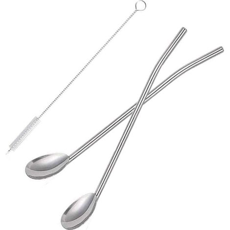 Set di 8 cannucce riutilizzabili in acciaio inox con cucchiaino incorporato. (1/4)