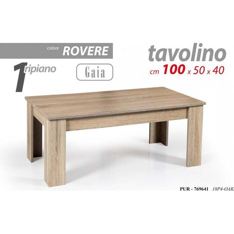 Tavolino basso da salotto rovere Con un ripiano cm 100x 50 x 40 h