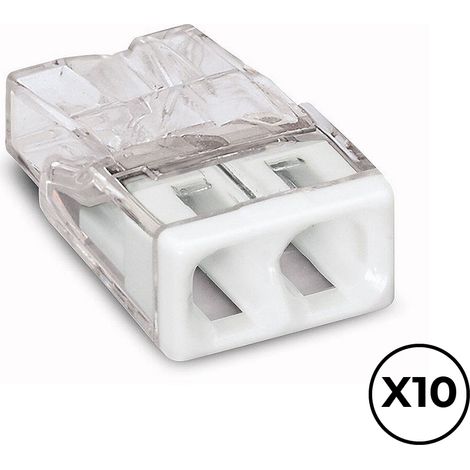 Packung mit 10 Schnellverbindern, 2-Wege, maximal Ø2,5 mm² (450 V, 24 A) für starre Kupfer- oder Aluminiumleiter