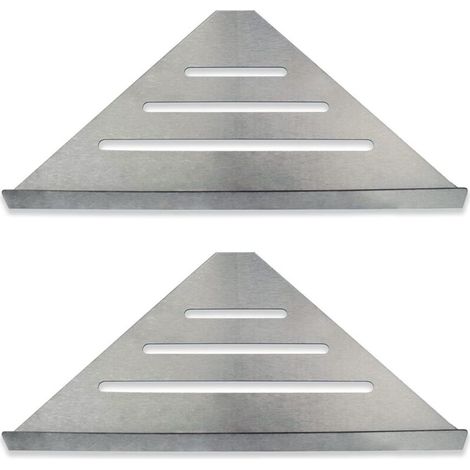 Organiseur de douche d'angle pour salle de bain Lot de 2 en acier inoxydable, design d'angle moderne haut de gamme Organisateur de douche mural et facile à installer Support étagère (1/4)