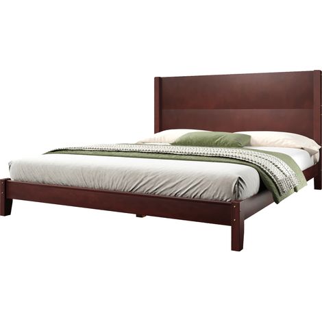 CHICFURN Cama plataforma 160x200 con cabecero y somier de láminas, MDF y madera, color marrón, estilo clásico para dormitorio, resistente y fácil de montar (1/5)