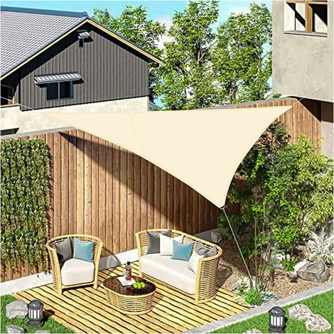 Voile d'ombrage triangulaire 3x3x3m, tissu imperméable et anti-UV, adapté pour patio, jardin, terrasse et balcon, couleur kaki (1/5)