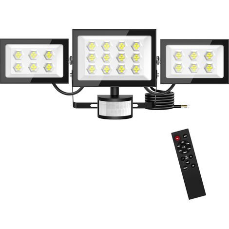100W Projecteur led Extérieur avec détecteur de mouvement et télécommande, IP66 10000LM, 6500K Blanc Froid Spot Extérieur Puissant, pour entrepôt, jardin, garage, terrasse et parking