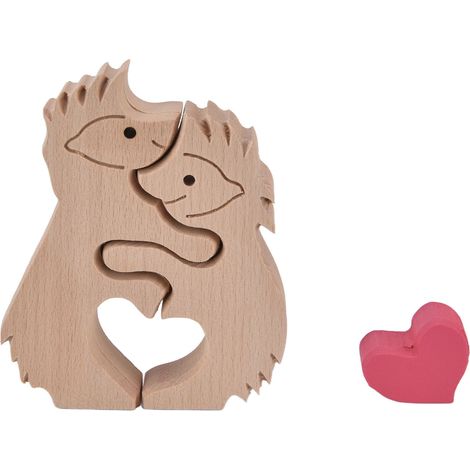 Décorations animales en bois adorables, famille d'animaux sculptée à la main, mini statues de lapins en bois pour décoration intérieure et cadeaux B13 (1/5)