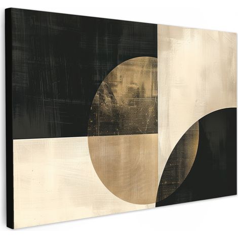 TABLEAU SUR TOILE Abstrait - Formes géométriques - Noir - Or Toile Peinture Grand Format XXL 150x100 cm