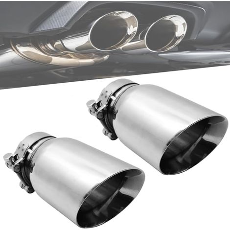 Embouts D'échappement, échappement de Voiture en Acier Inoxydable de 170 mm avec Conception Polie à Double Paroi Embout de Silencieux Biseauté avec Sortie de 102 mm et Entrée 63 mm (Argent, 2 Pièces) (1/5)
