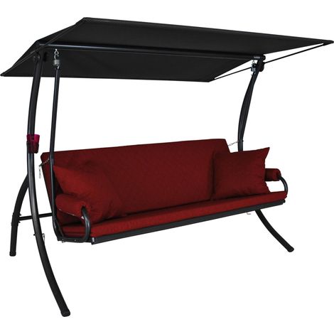 Balancelle Elegance Joy, 3 Places, Structure en Acier Galvanisé, Tissu Primetex, 210x145x160 cm, avec Coussins et Auvent Réglable, Rouge (1/5)