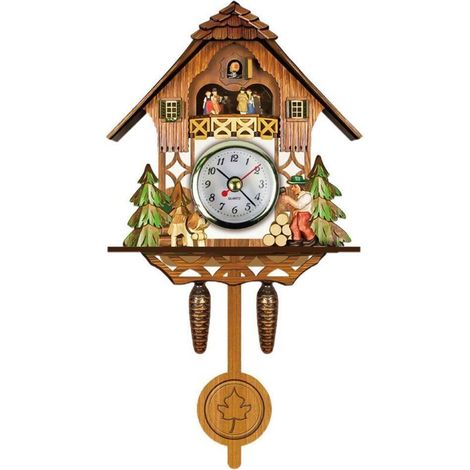 Jeffergarden Horloge à coucou Antique en bois, horloge murale pour nichoir, décoration de maison, horloge à coucou suspendue, cloche à balanoire automatique, pendule, décoration de maison (1/5)