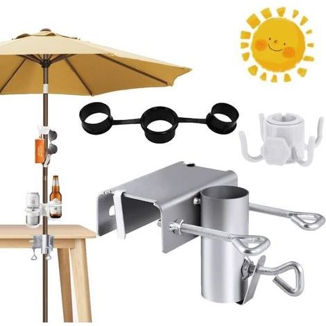 Supporto regolabile per ombrellone da balcone - Morsetto per ombrellone da terrazza - Supporto per ombrellone da balcone - Supporto per ombrellone per eventi all'aperto, campeggio, argento (Silver), g (1/3)