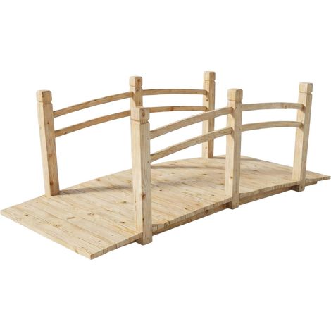 Relaxdays Garden Bridge with railing, fir, for garden pond, HxWxD: 55 x 150 x 67 cm, 150 kg, wooden, natural