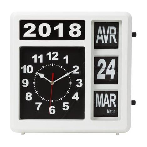 Horloge murale à chiffres sautants avec calendrier - 31 x 31 cm - français