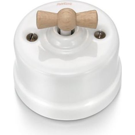 Va et Vient avec passe câbles Porcelaine blanche Manette Hêtre naturel GARBY (1/2)