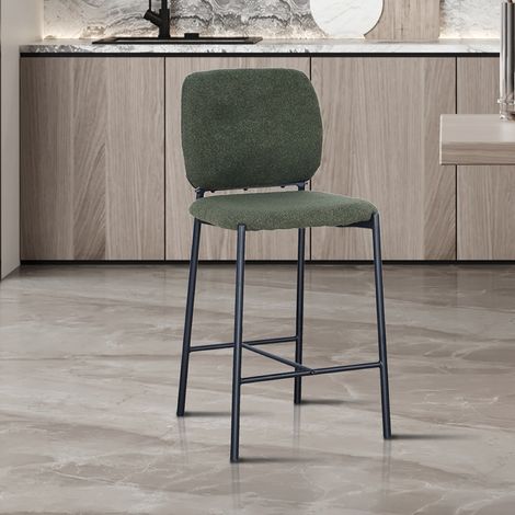 Tabouret de bar en tissu bouclé vert SOFIA (lot de 2) (1/5)