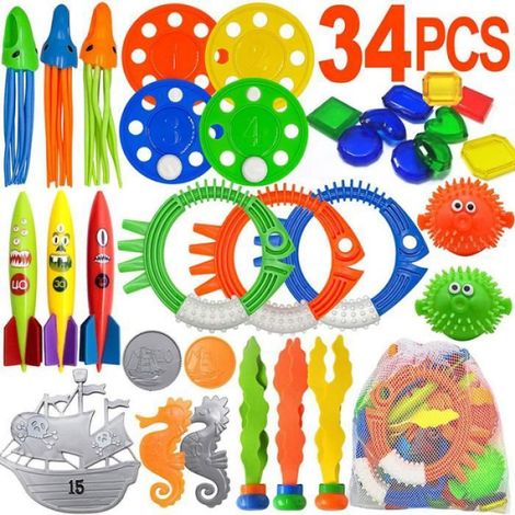 Jouets De Plongée Piscine - 34 Pièces - Pour Enfants À Partir De 5 Ans - Avec Sac De Rangement (1/5)