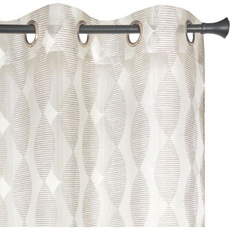 Rideau Voilage Dévoré - Dylrev - 140x240cm - Gris - Motif géométrique - Œillets (1/4)