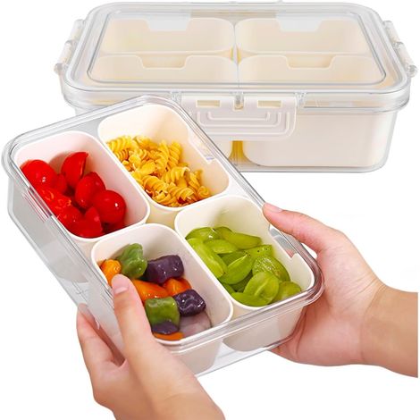 Boite De Rangement Alimentaire - 4 Compartiments - Couvercle Etanche En Silicone - Pour Bonbons Fruits Legumes Et Apéritif - 1 Pièce (1/5)