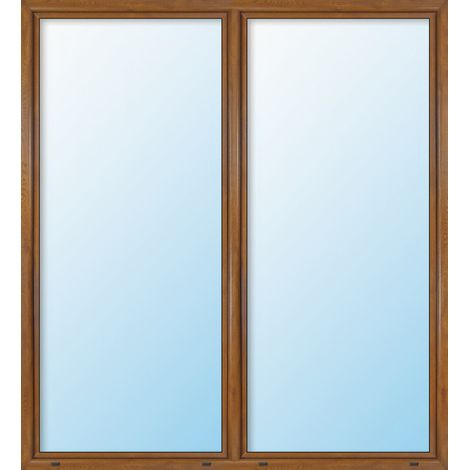 Meeth – Porte de fenêtre PVC triple vitrage – Isolation thermique Ud 0,9 – 2 vantaux à battue – Largeur 160 cm – Hauteur 200 cm – Couleur blanc/golden oak (1/5)