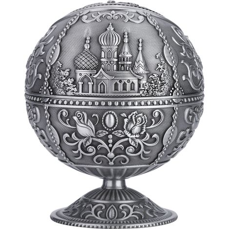 Vintage Aschenbecher aus Metall, runde Kugel, geprägtes Muster, Geschenkdekoration (Silber) (1/5)