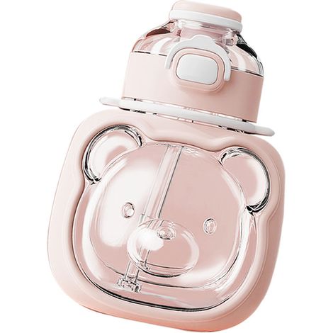 Große, ungiftige, geruchsneutrale und hübsch designte Wasserflasche mit auslaufsicherem Strohhalm und Tragegurt, ideal für Outdoor-Aktivitäten und Reisen, pink. (1/5)