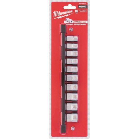 Set di 10 bussole esagonali da 3/8" finitura cromata - Milwaukee 4932492507