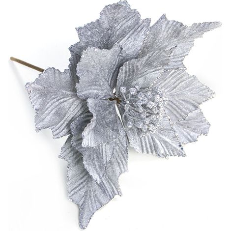 Fleur de Poinsettia de noël à paillettes, ornement d'arbre artificiel pour décoration de vacances, étamines grises de Style E (1/5)
