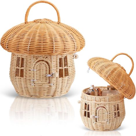 Panier en rotin fait main, forme champignon, pour ranger jouets et décorer. (1/5)