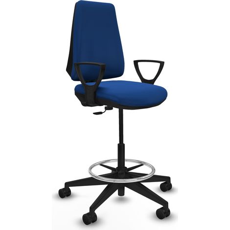 Taburete Elche CP similpiel azul brazos fijos base piramidal ruedas 65mm nailon