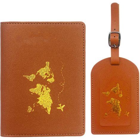Set de 6 étiquettes à bagages en cuir PU et housse de passeport, étiquettes pour valise, porte-passeport, cadeau de voyage. (1/5)
