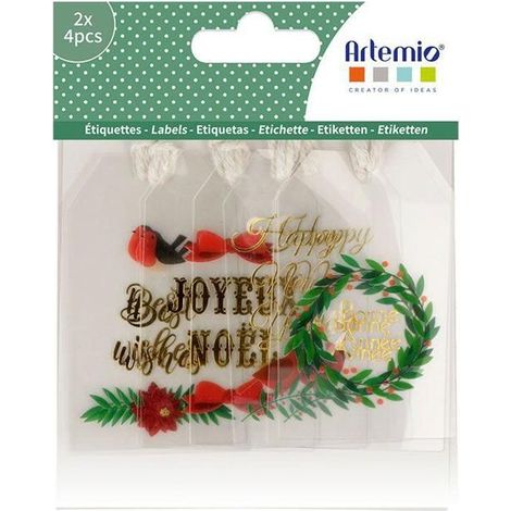 Étiquettes cadeaux - ARTEMIO - Joyeux Noël - transparentes - lot de 8 - 4,5 x 7,5 cm (1/3)