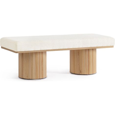 Banc 2 places en bois clair et tissu bouclette écru L120 - FLORIAN (1/5)