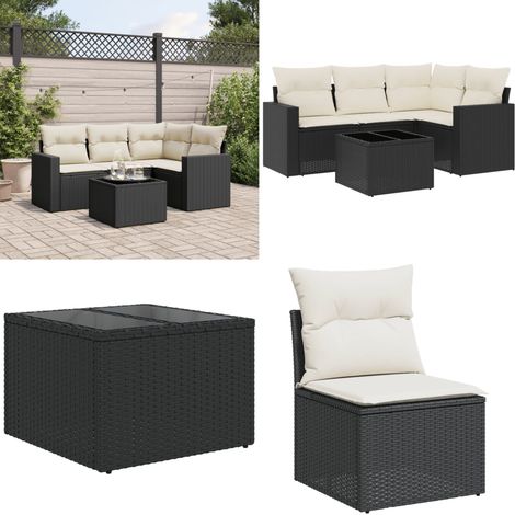 Salon de jardin 5 pcs avec coussins noir résine tressée - Ensemble Salon De Jardin - Meuble De Jardin - Salon Extérieur - Résine Tressée - Rotin Synthétique - Home & Living (1/5)