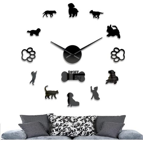Pendule Moderne Grande, Horloge Murale DIY, Créatif 3D Miroir Autocollant, (Batterie Non Inclus) –Noir (1/5)