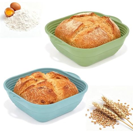 Paniers de Fermentation Corbeille à Pain Carrée en Silicone Conception Pliable Accessoires Boulangerie Pour la Pâte Bleu Vert (1/5)