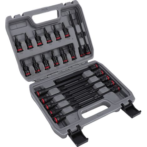 Jeu de 24 Douilles à Choc 3/8" Étoile T10-T60 Acier S2 Extra Longues 150mm avec Boîte (1/4)
