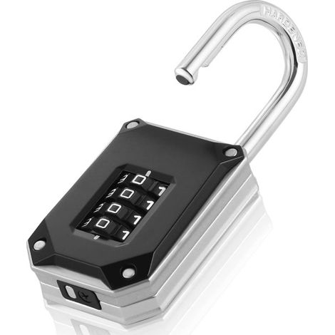 Cadenas à combinaison pour salle de sport, cadenas à code à 4 chiffres, cadenas à combinaison robuste avec grands chiffres blancs et protection contre la réinitialisation, facile à lire