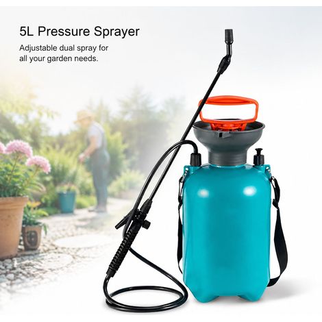 Pulvérisateur à pression 5L - Pompe manuelle - Buse rotative - Sangle épaule - Jardin pelouse désherbage PP robuste gris/vert (1/5)