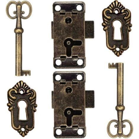 2 Pcs Serrure De Porte D'Armoire Antique Serrure Meubles Verrous Pour Placards DéCoratifs Serrure Avec Clé Trou De Serrure Pour BoîTe En Bois Bijoux Anciens Maquillage Valise Tiroir De Meubles