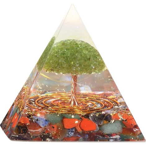 Pyramide Cristal Cailloux guérison équilibre Chakras Pyramide Pierre arbre Vie péridot décoration intérieure (1/5)